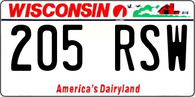 WI license plate 205RSW