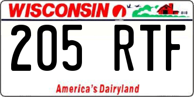 WI license plate 205RTF