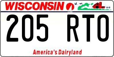 WI license plate 205RTO