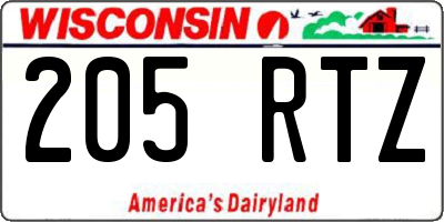 WI license plate 205RTZ