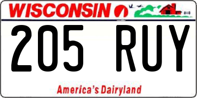 WI license plate 205RUY