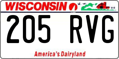 WI license plate 205RVG