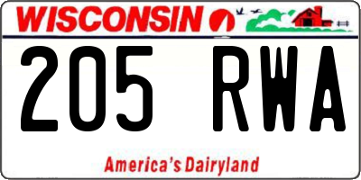 WI license plate 205RWA