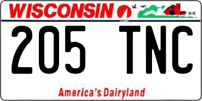 WI license plate 205TNC