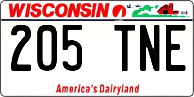 WI license plate 205TNE