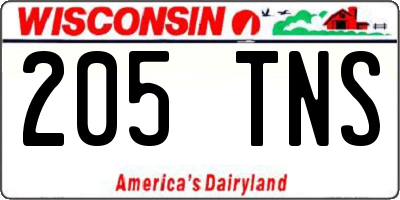 WI license plate 205TNS