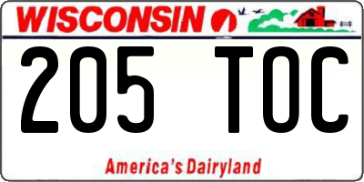 WI license plate 205TOC