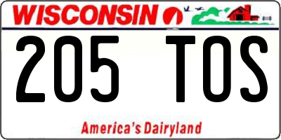 WI license plate 205TOS