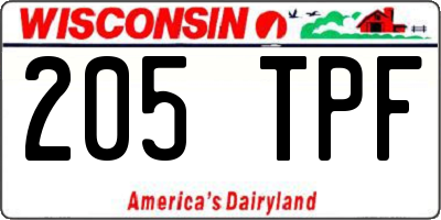 WI license plate 205TPF