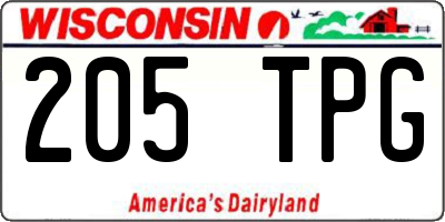 WI license plate 205TPG