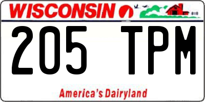 WI license plate 205TPM