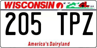 WI license plate 205TPZ