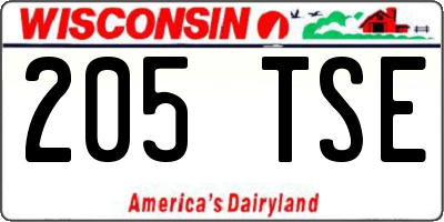WI license plate 205TSE