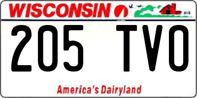 WI license plate 205TVO