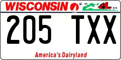 WI license plate 205TXX