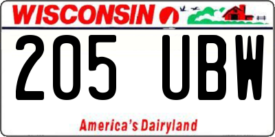 WI license plate 205UBW
