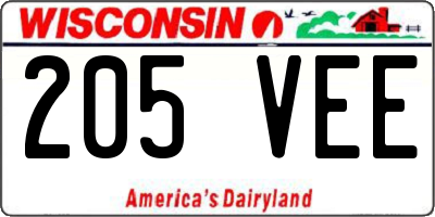 WI license plate 205VEE