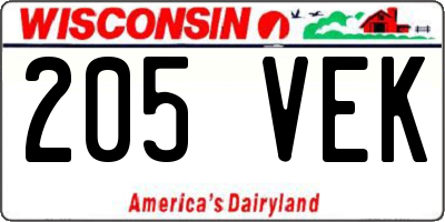 WI license plate 205VEK
