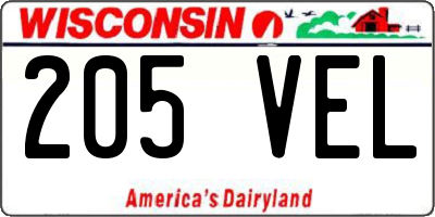 WI license plate 205VEL