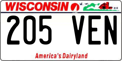 WI license plate 205VEN