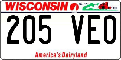WI license plate 205VEO