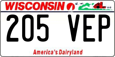 WI license plate 205VEP