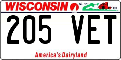 WI license plate 205VET