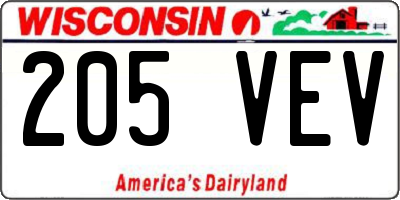 WI license plate 205VEV