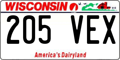 WI license plate 205VEX