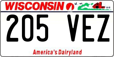 WI license plate 205VEZ