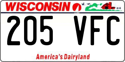WI license plate 205VFC