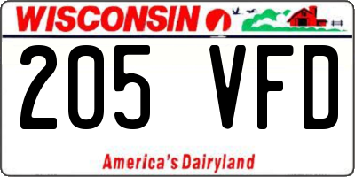 WI license plate 205VFD