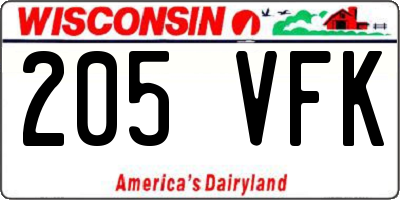 WI license plate 205VFK