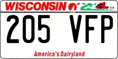 WI license plate 205VFP