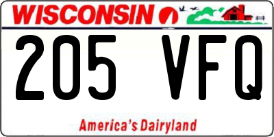 WI license plate 205VFQ