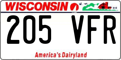 WI license plate 205VFR