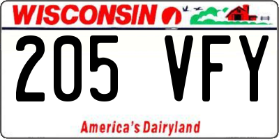 WI license plate 205VFY