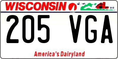 WI license plate 205VGA