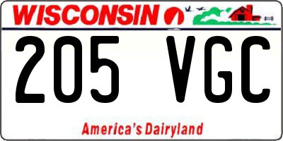 WI license plate 205VGC