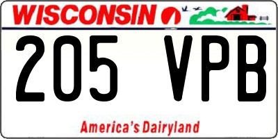 WI license plate 205VPB