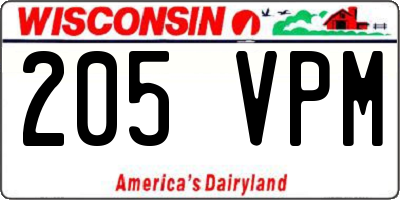 WI license plate 205VPM