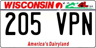 WI license plate 205VPN