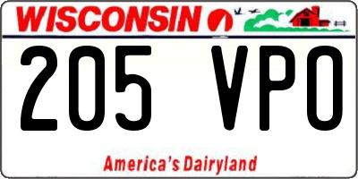 WI license plate 205VPO