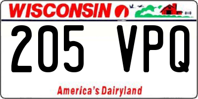 WI license plate 205VPQ