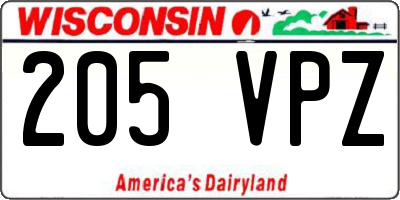WI license plate 205VPZ