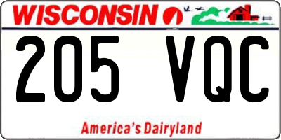 WI license plate 205VQC