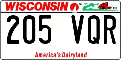 WI license plate 205VQR