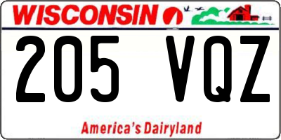 WI license plate 205VQZ