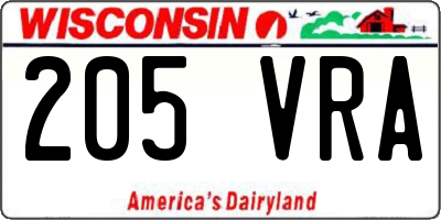 WI license plate 205VRA