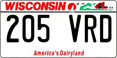 WI license plate 205VRD
